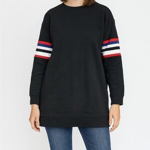 Max Jeans Black Crew Neck Sweater with Striped Sleeves